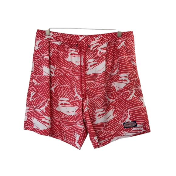Vineyard Vines Coral & White Swim Trunks Boat & Sword Fish Men's Size Medium - Picture 6 of 8